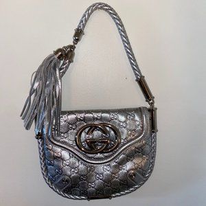 Gucci Metallic Silver Guccissima Leather Small Britt Shoulder Bag